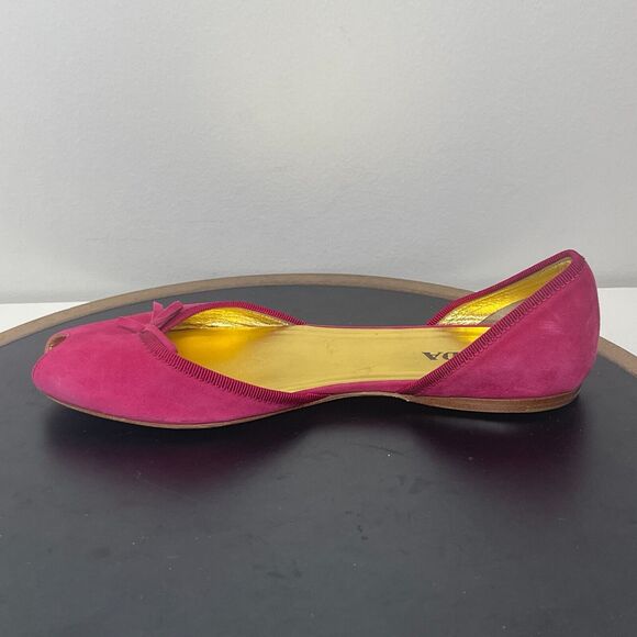 Prada Peep Toe Ballet Flats Women US 7.5 Pink Suede Bow Made in Italy 37.5 - Picture 6 of 11